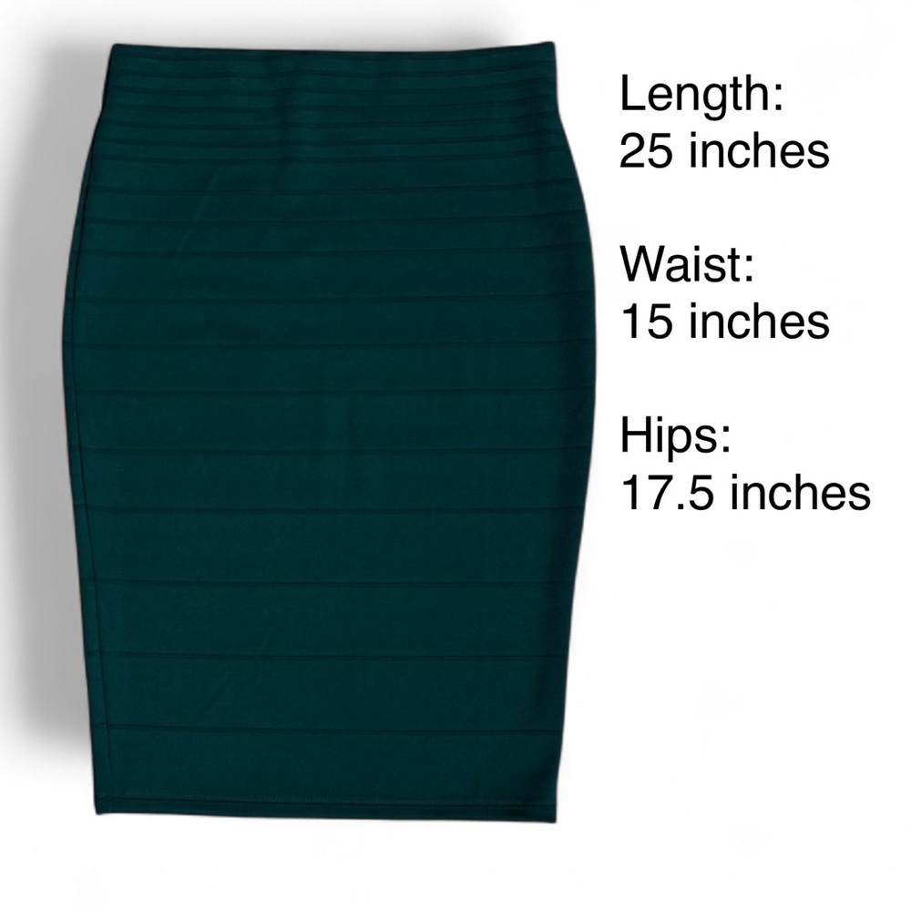 Olivia Blu Teal Green Bandage Pencil Skirt Ribbed Bodycon Career Size Medium - Picture 3 of 5